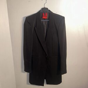 Classic Black Single-Button Blazer Long Tailored Suit‎ Jacket Professional Wear